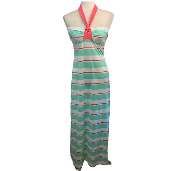 Cremieux Womens SWIMSUIT COVER MAXI DRESS Halter LONG Stripes Size Small - Picture 1 of 14